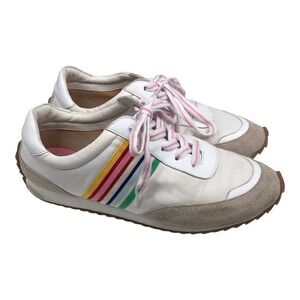 Boden White Rainbow Striped Runner Tennis Trainer Shoe Women's Size 40 or 6.5